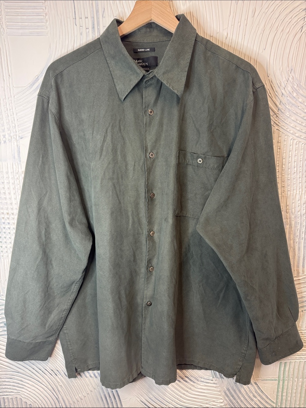 Marc Edwards Olive Suede Green Button-Up Shirt N0459